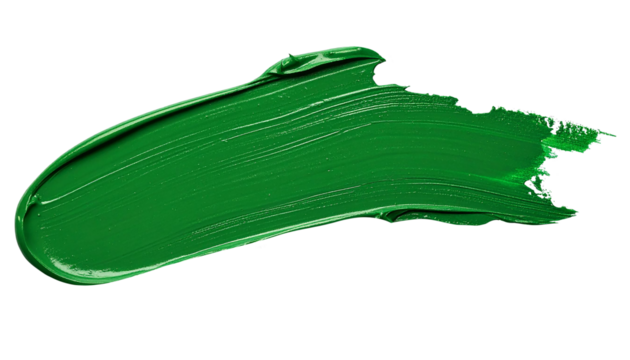 textured abstract green paint stroke isolated on transparent background, png