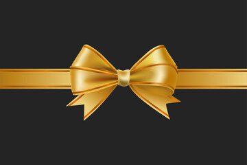 Gold bow with ribbon isolated on a black background. Vector illustration.