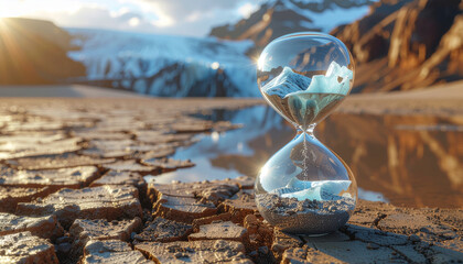 hourglass with sand and global warming