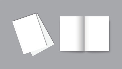A realistic vector mockup showing two closed notebooks and an open blank magazine. This template is ideal for showcasing books, portfolios, and branding designs.