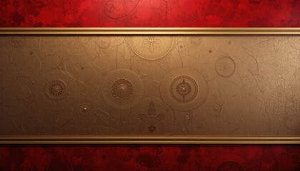 The red textured surface, framed by a golden rectangular frame, has a three-dimensional effect with cracks and irregularities.