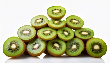 Slices Of Kiwi Fruit Stacked Cut And Arranged On Transparent Background