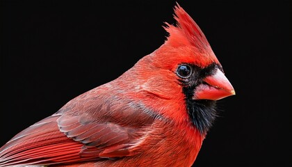 A Vivid Red Northern Cardinal With A Sharp Crest And Black Mask Its Bright Plumage Contrasts Beautifully Against A Black Background Emphasizing Its Distinctive Features Transparent Background