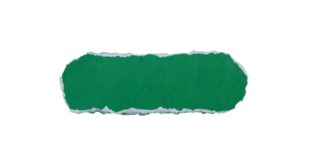 piece of blank green paper torn and ripped on transparent background. document frame design