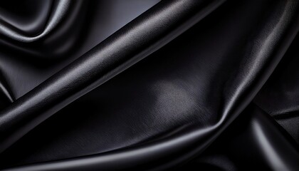 Deep Black Silk Satin Luxurious Folds And Sheen Wallpaper Surface