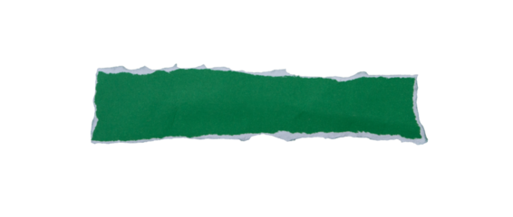 piece of blank green paper torn and ripped on transparent background. document frame design