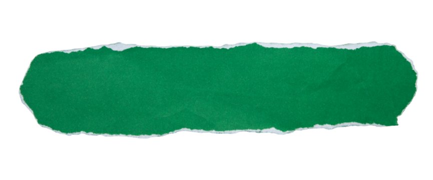 piece of blank green paper torn and ripped on transparent background. document frame design
