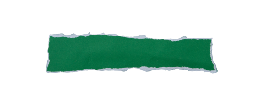 piece of blank green paper torn and ripped on transparent background. document frame design