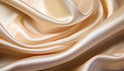 Smooth Flowing Cream Colored Satin Fabric With Gentle Waves And Soft Light Reflections Conveying Elegance And Calmness