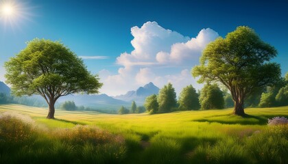 Illustration Of A Summer Landscape With Trees