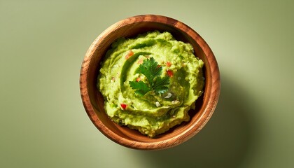 A Wooden Bowl Filled With Fresh Guacamole On A Transparent Background Ready To Be Served And Enjoyed Now