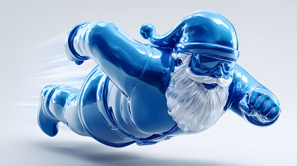 Futuristic Blue Santa Claus Flying Speed Motion Concept Modern Dynamic Christmas Art Glossy Character Design