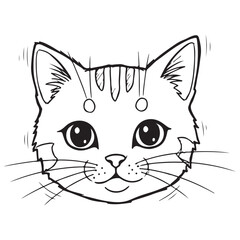 Cute Cartoon Cat Face Outline Drawing
