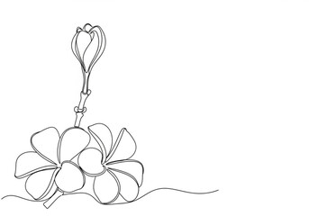 Continuous line drawing of plumeria flowers