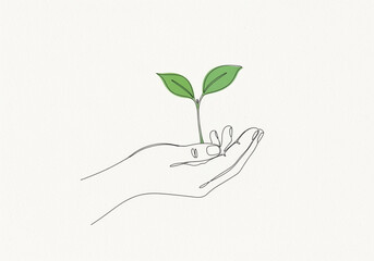 Hand holding a small green plant seedling