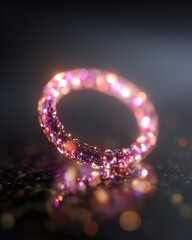 A mesmerizing holographic ring structure emits a soft glow, showcasing its intricate design and modern technology.