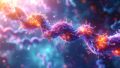 Twisted, textured strand in vibrant blues, pinks, and oranges, with bokeh highlights against a soft-focused background