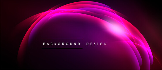 Abstract pink, purple light streaks over black background. Modern design element with glowing curves, dynamic composition.