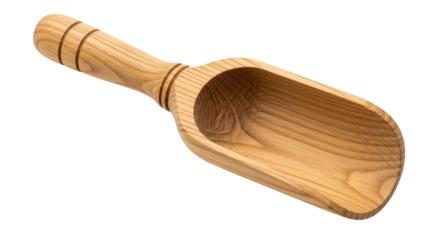 Handcrafted wooden scoop utensil for kitchen food preparation isolated on transparent background