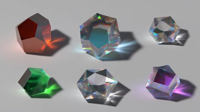 Set of colored shape on white background. Hexagonal prism, crystal and other shapes with 