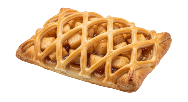 Golden baked apple lattice pastry dessert, a sweet and flaky treat isolated on transparent background
