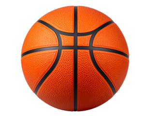 Untitled design - A classic orange basketball viewed directly from the front, deep pebbenly lit with natural highlights, isolated cleanly on a transparent PNG background. 