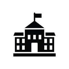School building icon with flag isolated on white background isolated on transparent background