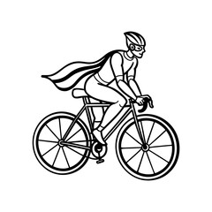 Obraz premium Superhero cyclist with cape riding a bicycle isolated on white background isolated on transparent background