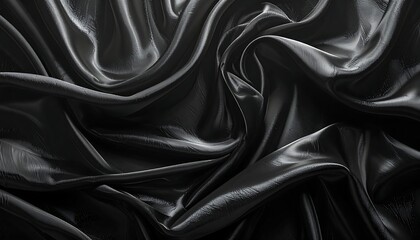 Obraz premium Swirls of lustrous, dark fabric catch the light in a rippling, abstract form with deep shadows and shiny highlights