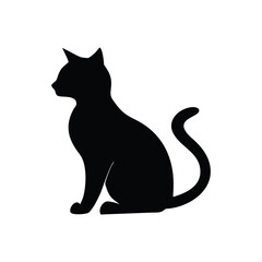 Cat silhouette sitting profile view isolated on white background isolated on transparent background