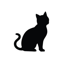 Cat silhouette sitting and looking to the side isolated on white background isolated on transparent background