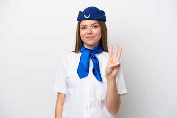 Airplane Lithuanian woman stewardess isolated on white background happy and counting three with fingers