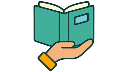 Hand Holding Open Book Illustration, open book illustration, cartoon hand with book, teal book vector, reading graphic PNG, educational book icon, hand holding book clipart,