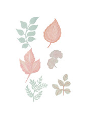 Watercolor floral set of green and brown leaves, greenery, branches, twigs etc.  Watercolour clipart drawing. 