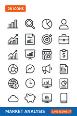Market Analysis Icons Set – Business Data and Strategy Vector Collection