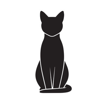 Black silhouette of a cat sitting, graphic art