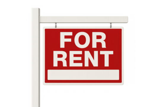 For rent sign, illustrating housing availability and property leasing for residential or commercial real estate