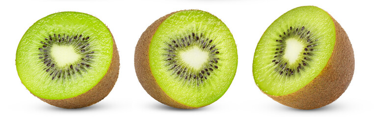 Half of kiwi fruit collection. Set of kiwi slices isolated on white background.