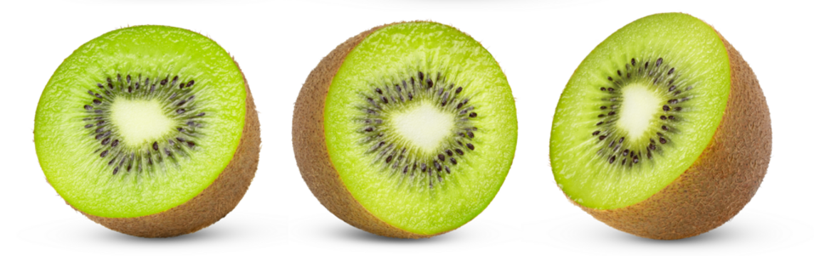 Half of kiwi fruit collection. Set of kiwi slices isolated on white background.