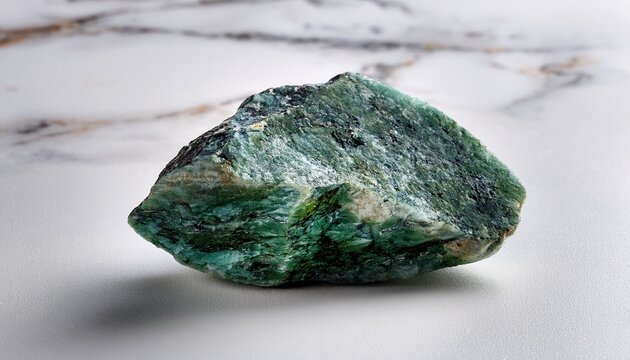Sample Of Raw Diopside Rock On White Marble