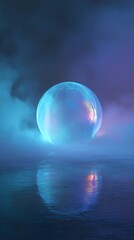 A mesmerizing glowing holographic orb enveloped by enchanting mist, creating a magical atmosphere for visual storytelling.
