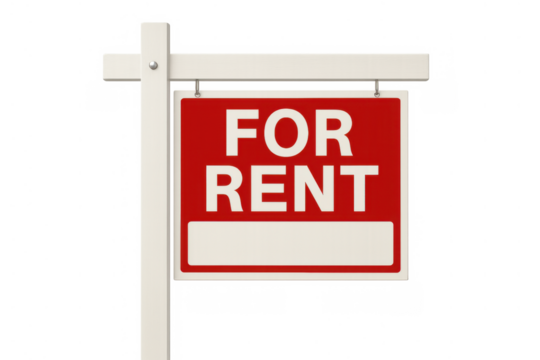 For rent sign displaying rental availability for real estate property, house, or apartment, transparent background - Powered by Adobe