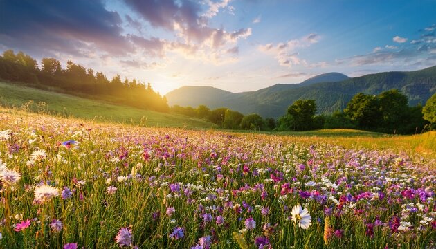 Blooming Summer Meadow With Wild Flowers - Powered by Adobe