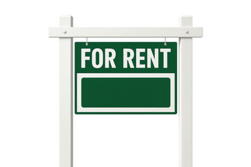 For rent sign displaying property or housing rental message on a white frame, transparent background