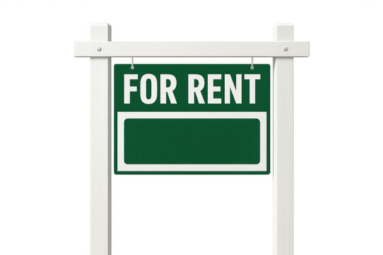 For rent sign displaying property or housing rental message on a white frame, transparent background
