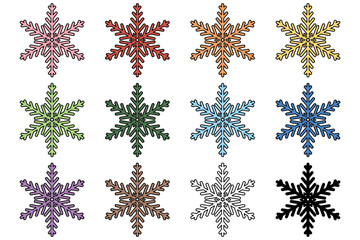 Set of  Winter Snowflake 12 Colors Illustration Elements