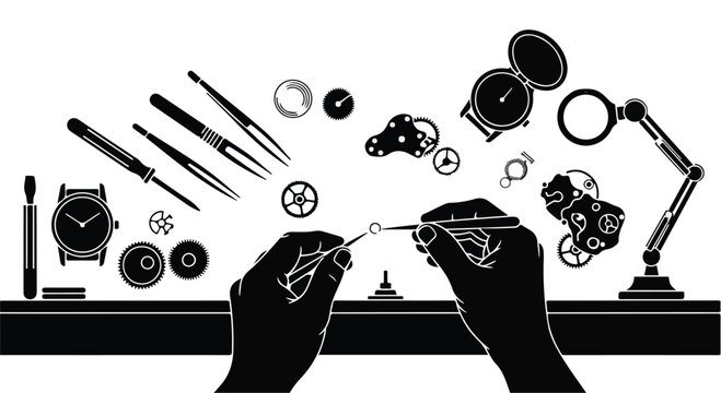 Skilled hands meticulously assemble intricate watch parts with precision tools.