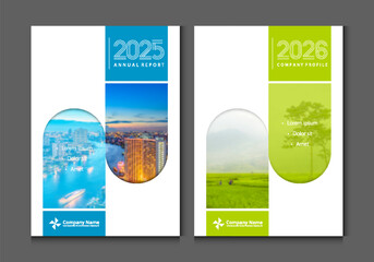Cover design 2025 annual report, 2026 company profile business catalog brochure magazine flyer booklet poster banner. A4 template design element cover vector.
