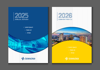 Cover design 2025 annual report, 2026 company profile business catalog brochure magazine flyer booklet poster banner. A4 template design element cover vector.
