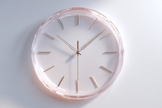 Modern glass wall clock with white minimalist design time management productivity